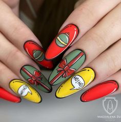 Pop Art Nails, Nagellack Trends, Arts Ideas, Festival Nails, Xmas Nails, Christmas Nail Designs, Fall Nail, Christmas Nail, Christmas Nail Art