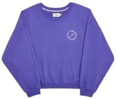 Casual Lavender Crew Neck Sweatshirt, Oversized Lavender Casual Top, Casual Purple Crew Neck Top, Lavender Letter Print Top With Relaxed Fit, Lavender Tops With Letter Print In Relaxed Fit, Lavender Relaxed Fit Top With Letter Print, Lavender Tops With Letter Print And Relaxed Fit, Lavender Relaxed Fit Sweatshirt For Loungewear, Oversized Crewneck