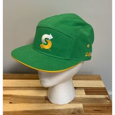 Subway Crew Employee Hat 5 Panel Logo Embroidered Snapback Cap. Yellow Cotton Snapback Baseball Cap, Yellow Cap For Sports Events, Green 5-panel Snapback Hat For Sports Events, Green 5-panel Baseball Cap With Embroidered Logo, Yellow Baseball Cap With Embroidered Logo, Yellow Snapback Hat With Embroidered Logo, Green Embroidered Logo 5-panel Baseball Cap, Yellow Snapback Baseball Cap For Sports Events, Yellow Sporty Baseball Cap With Curved Brim