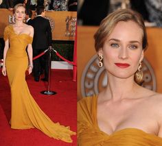 Formal Dresses Red Carpet, Yellow Formal Dress, Glamorous Hair, Red Carpet Look, Diane Kruger, Fashion Friday, Sag Awards, Celebrity Red Carpet, Gowns Of Elegance