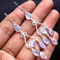 Rainbow Moonstone Gemstone Bezal Setting Earring - 925 Sterling Silver Handmade Designer Drop & Dangle Earrings length 2.75"-ae3115( Stamped 925 )MATERIAL-  925 STERLING SILVERGEMSTONE- Rainbow MoonstoneEARRINGS LENGTH - 2.75"  INCHSTONE SIZE-  10 x 5, 8 x 6 MMEARRING WEIGHT - 6.9  GRAMSCOLOR -  As Seen As Image SHAPE- Pear,Marquise Silver Sterling Chandelier Earrings With Natural Stones, Silver Teardrop Chandelier Earrings With Natural Stones, Bohemian Sterling Silver Gemstone Chandelier Earrings, Silver Gemstone Drop Chandelier Earrings, Silver Gemstone Chandelier Drop Earrings, Sterling Silver Chandelier Earrings With Natural Stones As Gift, Moonstone Dangle Earrings With Ear Wire, Moonstone Crystal Dangle Earrings, Sterling Silver Gemstone Chandelier Earrings For Gift