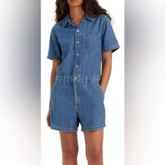 Levi Strauss Nwt Short Sleeve Heritage Denim Blue Romper Size Large - Mint Condition- New With Tags - 22 Inches From Pit To Pit Flat - 19 Inch Waist Flat - 34 Inches From Shoulder Seam To Hem Line In Smoke-Free Environment Bookmark My Closet, Edithsboutique, Since It’s Updated Daily. Thank You For Shopping My Closet! Jean Romper, Romper Shorts, Levis Pants, Cute Dress Outfits, Womens Playsuits, Blue Romper, Levis Denim, Levi Shorts, Bottom Clothes