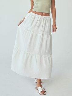 Tiered Cotton Skirt White Tiered Skirt, Three Tier, Cotton Skirt, Tiered Skirt, Long Sleeve Bodysuit, White Skirts, Long Sleeve Maxi Dress, Long Maxi Dress, Cropped Tank Top