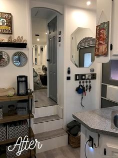 the kitchen is clean and ready to be used as a living room or dining area