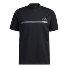 Adidas Golf Mock Neck Tee HZ1416 (Men's/Solid Color/Short Sleeve) Sporty Short Sleeve Polo Shirt With Three Stripes Branding, Golf Polo Shirt With Three Stripes, Sporty Golf Tops With Three Stripes, Sports Graphic Print Polo Shirt With Crew Neck, Adidas Functional Crew Neck Top, Adidas Functional Sports T-shirt, Sporty Golf T-shirt, Sporty Crew Neck Polo Shirt For Sports, Sporty Crew Neck Polo Shirt