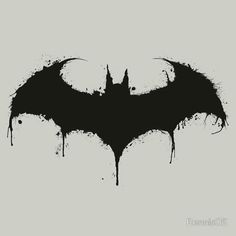 the dark knight rises batman logo on a gray background with black ink splatters