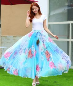 <3 Floral Chiffon Skirt, Long Chiffon Skirt, Flower Print Skirt, Printed Long Skirt, Chiffon Maxi Skirt, Long Frocks, Long Skirts For Women, فستان سهرة, Long Maxi Skirts