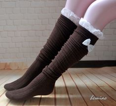 Leg Warmers Brown, Brown Lace Boots, Lace Boot Socks, Socks Lace, Brown Socks, Over The Knee Socks, Thigh High Socks, Long Socks