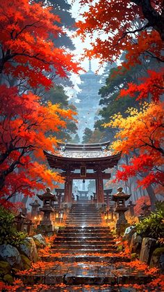 Japan Landscape Wallpaper, Autumn Landscape Wallpaper, Japan Iphone Wallpaper, Cool Wallpapers Cartoon, Fantasy Places, Landscape Artwork, Cool Wallpapers Art