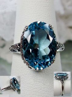 Blue Topaz Ring Sterling Silver, Sky Blue Topaz Ring, Stock Design, Edwardian Jewelry, London Blue Topaz Ring, Sky Blue Topaz, Sterling Silver Filigree, Filigree Ring, Blue Gemstones