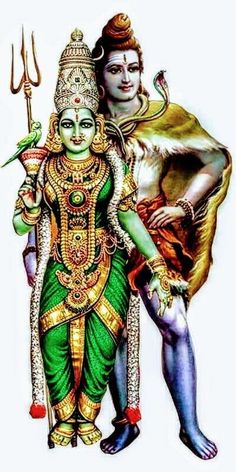 an image of the god and goddess in hindu mythology, with two men standing next to each other