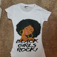 White T-Shirt(Black Girls Rock) Fitted Black Hip Hop T-shirt, Black Fitted Hip Hop T-shirt, Sporty Graphic Print T-shirt, Fitted White Graphic T-shirt, White Fitted Graphic Design T-shirt, Hip Hop Crew Neck T-shirt, Casual Black Graphic Print Top, Casual Black Print Top With Graphic Design, Trendy Black T-shirt With Front Print