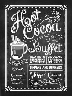 a chalkboard menu for hot cocoa and coffee