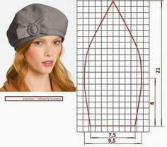 a woman wearing a gray hat with a bow on the side and a graph paper background