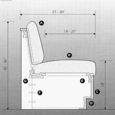 a drawing of a chair with measurements for the seat and armrests on it