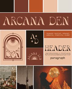 the cover of arcana den's book, featuring images of buildings and trees