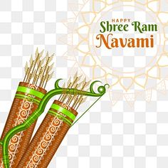 two decorative bamboo sticks with the words happy shree ram navami on it