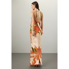 Multicolored Abstract Print (76% Acetate, 24% Polyester). Gowns. Halter neck. Sleeveless. Pull on closure. See size & fit notes for length and measurements. Imported. Orange Sleeveless Tie-back Maxi Dress, Orange Sleeveless Maxi Dress With Tie Back, Sleeveless Orange Maxi Dress With Tie Back, Sleeveless Bias-cut Gown For Evening, Sleeveless Bias Cut Gown For Evening, Sleeveless Silk Halter Dress For Gala, Sleeveless Tie-back Gown For Spring, Sleeveless Tie Back Gown For Spring, Sleeveless Orange Dress For Formal Occasions