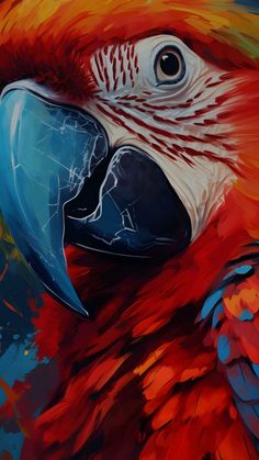 a painting of a colorful parrot's face