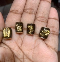 Loc Beads for dreadlocks, and braids Long lasting 18k gold plated Set of 4  sizes: Small medium  Large Extra large Dreadlock Jewelry Men, Loc Assesories, Gold Hair Beads, Dreads With Beads, Black And Gold Hair, Loc Accessories, Dyed Dreads, Loc Beads, Rasta Hair