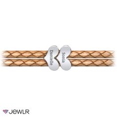 Stack your love together with our leather bracelet featuring up to five engravable sterling silver hearts. This double-wrap braided leather bracelet includes a silver clasp closure and is available in small, medium, or large for the perfect fit. Personalize yours with an engraved initial on each heart and a choice of pearl white, black, or tan leather. Silver Engraved Leather Bracelet For Anniversary, Personalized Silver Leather Bracelet For Anniversary, Anniversary Engraved Silver Leather Bracelet, Personalized Silver Leather Jewelry, Elegant Personalized Silver Leather Bracelet, Silver Leather Jewelry For Anniversary, Mens Engagement, Braided Leather Bracelet, For Sale Sign