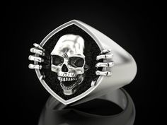 Looking for a statement piece that perfectly captures your unique style? Our Skull in Drop Handmade Sterling Silver Men Signet Ring is the perfect choice! Crafted from high-quality sterling silver, this ring features an intricate design that perfectly captures the essence of gothic style. The skull design in the center is framed by a drop shape, adding a touch of elegance to the overall design. This ring is perfect for those who want to express their individuality and love for all things edgy an Gothic Jewelry Rings, Goth Ring, Gothic Mode, Punk Rock Jewelry, Pave Setting Ring, Mens Skull Rings, Halloween Ring, Vintage Jewelry Antique, Boys Jewelry