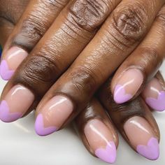 Heart Tipped Nails, Pastel French Nails, Pastel Nail Ideas, Heart Tip Nails, Tipped Nails, Colorful Manicure, French Nail Ideas, Pale Nails, Lilac Heart