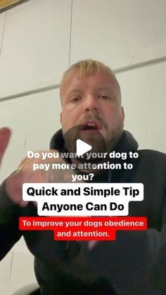 a man talking into a microphone in front of a mirror with the words quick and simple tip anyone can do to improve your dogs's audience and attention