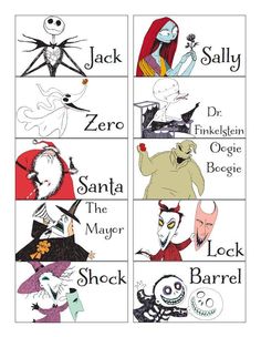 some cartoon characters with different names on them