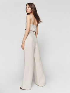 Cleo Linen Two Piece - Sleeveless Long | Reformation Cream Trousers, Skirt Leather, Cropped Top, Coat Dress, Casual Skirts, Blouse And Skirt