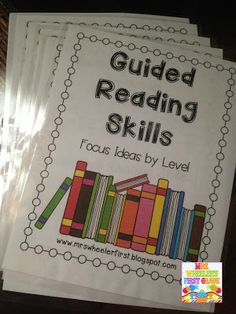 guided reading skills booklet with four books stacked on top of each other