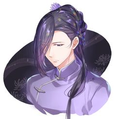 an anime character with long hair and purple clothes