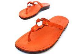 Buy any 3 pairs from us and get FREE UPGRADE to Expedited Shipping These Handmade Leather Jerusalem Sandals are perfect for summer and a hobdays, but they're so comfortable, you'll want to wear them all year round. With a beautiful leather upper material and a rubber sole, these leather flip flops offer a comfortable and natural walking experience, making them ideal for every day and extended wear. With quality in mind, these leather sandals for women are made with Italy's finest cow leather tha Flat Platform Sandals, Earring Fashion, Genuine Leather Sandals, Summer Flip Flops, Leather Flip Flops, Orange Leather, Sandals For Women, Tongs, Steel Water