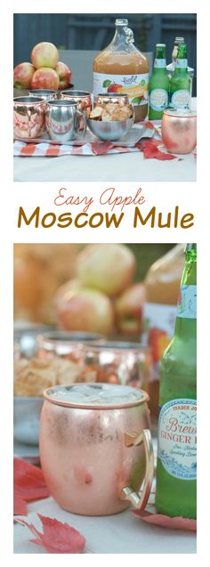 an apple moscow mule is sitting on a table