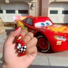 Cars Nails, Racing Nails, Simple Disney Nails, A Nail Design, Nails June, Disney Themed Nails, Disneyland Nails, Pineapple Nails, June Nails