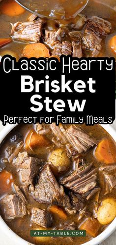 Classic beef stew with tender brisket, potatoes, and carrots in a gluten-free, savory broth. Perfect comfort food for a cozy dinner.