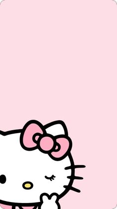 a hello kitty wallpaper with a bone in it's mouth and a pink background