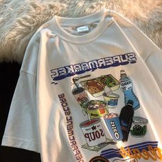 Retro Gas Station Food Print Short Sleeve T shirt Easy 30 day return policy Trending T Shirts 2023, Retro Gas Station, Neon Tshirt, Gas Station Food, Harajuku 90s, Short Sleeve Shirt Women, Summer Street, Y2k Top, Y2k Clothes