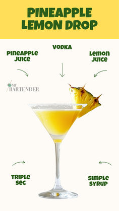 Pineapple Lemon Drop Martini Variations, Lemon Martini, Bartender Drinks Recipes, Tart Flavors, Simple Syrup Cocktails, Bartender Drinks, Alcholic Drinks, Pineapple Cocktail