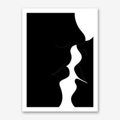 a black and white poster with the silhouette of two people kissing in front of each other