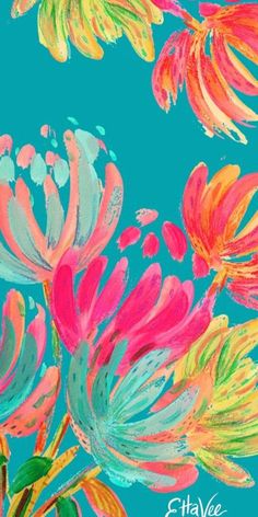 an abstract painting of colorful flowers on a blue background with the words, ethave