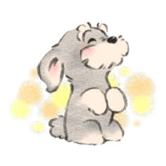 a drawing of a dog sitting on its hind legs with paw prints all around it