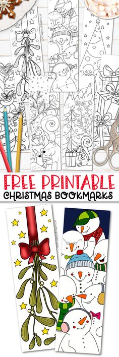 printable christmas bookmarks for kids to color and decorate with the snowman theme