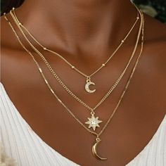 Material: Iron Length: 17.7" Top Rated Seller Quick Shipper Open To Offers 2400+ Listings Sold Layered Choker Necklace, Layered Necklace Set, Star Pendant Necklace, Gold Moon, Crystal Necklace Pendant, Moon Necklace, Estilo Retro, Accessories Necklace, Star Pendant