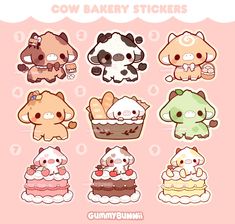 some cute little animals stickers on a pink background