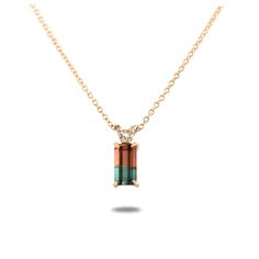 0.88ct emerald cut watermelon tourmaline diamond pave split bail pendant necklace L Priori Jewelry, Cut Watermelon, Claw Prong, Diamond Chain, Gold Stone, Watermelon Tourmaline, Yellow Gold Chain, Custom Engagement Ring, Round Brilliant Cut Diamond