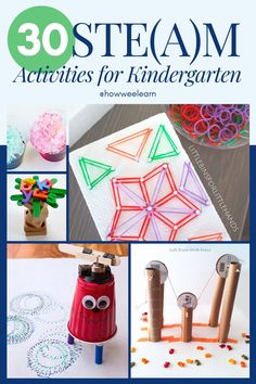 the cover of 30 steam activities for kids that are fun to do with paper and glue