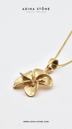 Inspired by the Hawaiaan plumeria flower made of 18k Gold Vermeil ✨ 14k Gold Jewelry With Flower Charm Pendant, 14k Gold Flower Charm Jewelry, 14k Gold Flower Charm Pendant Jewelry, 14k Gold Flower Pendant Jewelry With Charm, Yellow Gold Pendant Jewelry With Flower Charm, Flower Shaped Polished Jewelry As Gift, Flower Shape Jewelry As A Gift With Polished Finish, Wedding Jewelry With Flower Charm In Brass, Wedding Brass Jewelry With Flower Charm