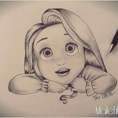 a pencil drawing of a girl with big eyes