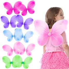 PRICES MAY VARY. Polyester ★ 10 cute fairy wings in a pack. Prefect birthday, Halloween, Christmas gift for your little girl ★ Prime polyester made with well construction to ensure comfortable fit and lasting use. 5 PACK including: pink fairy wings, purple fairy wings, hot pink fairy wings, blue and green fairy wings. Easy for matching daily dress up ★ Idea for Christmas pageant, Birthday and theme parties,outdoor festival, school play and Halloween costume.perfect fairy butterfly party supplies Kids Angel Wings, Christmas Birthday Party Favors, Pink Fairy Wings, Green Fairy Wings, Butterfly Wings Costume, Fairy Wings Costume, Fairy Halloween Costumes, Butterfly Costume, Halloween Party Props